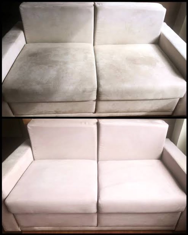 Sofá claro antes e depois